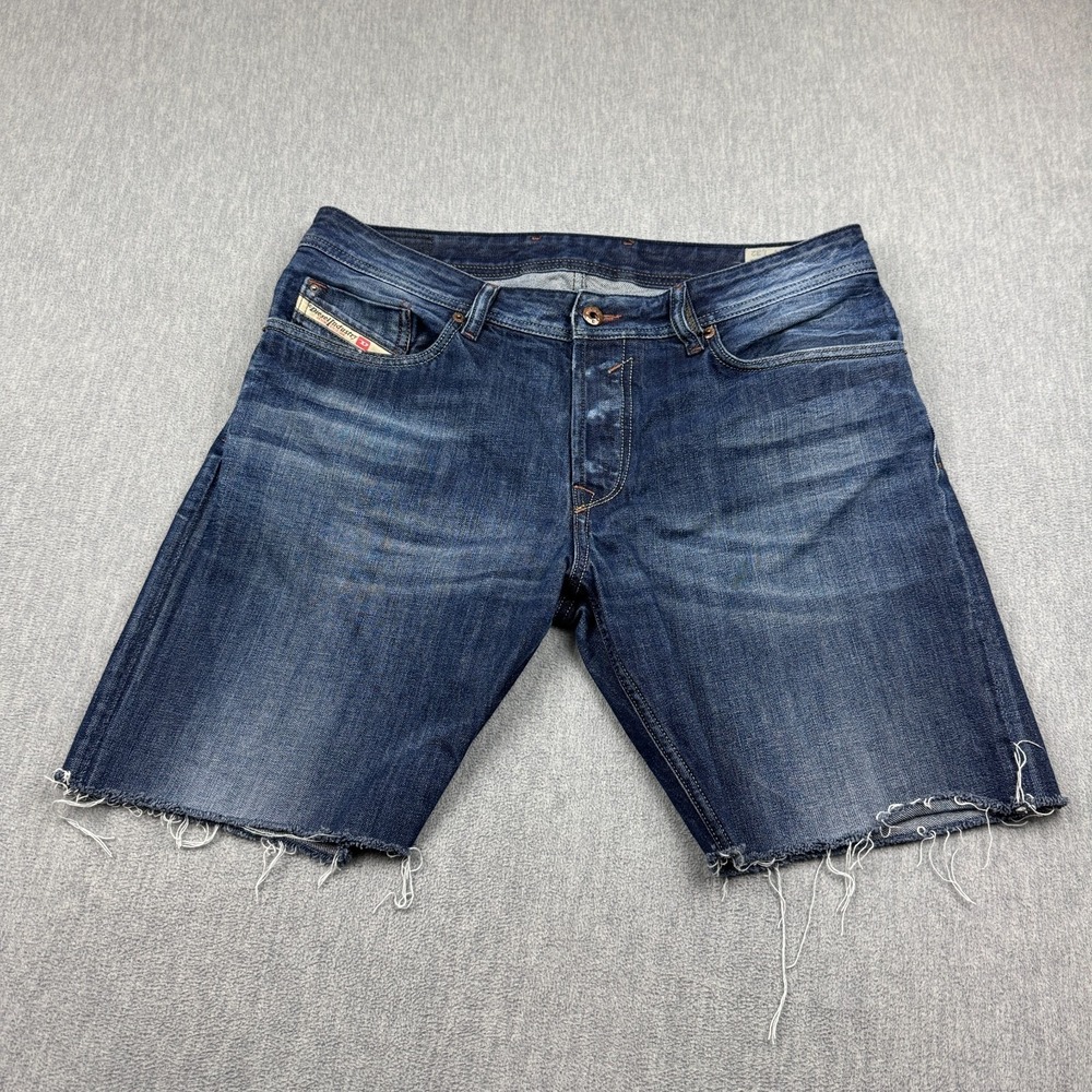 Diesel Shorts Mens 34 Blue Denim Waykee Regular Straight Cut Off Button Fly